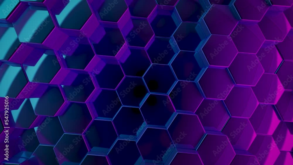 Futuristic Hexagon background. 3d render. Abstract blue pink Hexagonal pattern. Random motion. Seamless loop Futuristic Hexagon background. 3d render. Abstract blue pink Hexagonal pattern. Random motion. Seamless loop