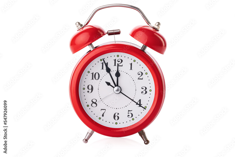 Red alarm clock isolated on white background with clipping path Red alarm clock isolated on white background with clipping path