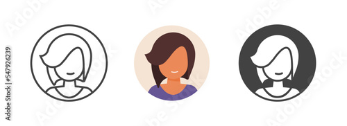 Woman face avatar icon pictogram line outline art vector, female lady people character user flat style design graphic illustration, my account girl person cartoon simple, employee customer profile
