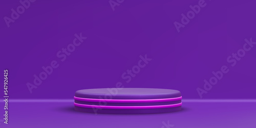 3d realistic round podium. Scene and platform on light background. Design pedestal for award and winner. Vector illustration