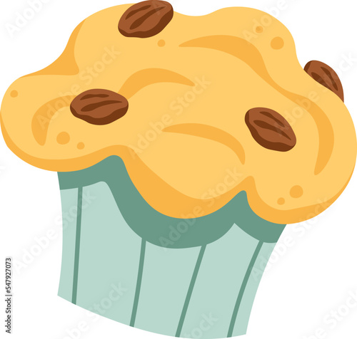 Muffin with chocolate pieces flat icon Bakery