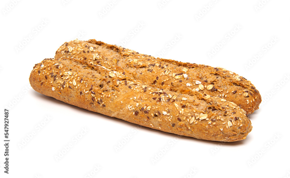 Multigrain bread baguette isolated on white background Multigrain bread baguette isolated on white background