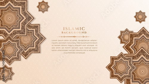 Ramadan Kareem. Beige brown moon and abstract luxury islamic elements background