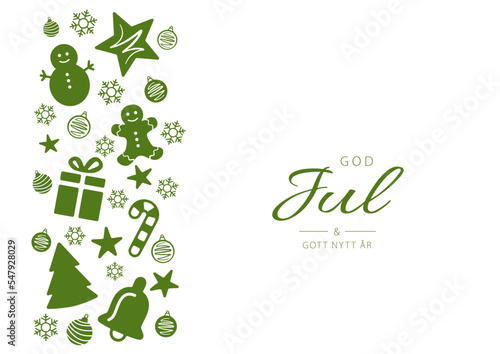 Swedish text God Jul och Gott Nytt År. Merry Christmas and Happy New Year. Vector illustration
