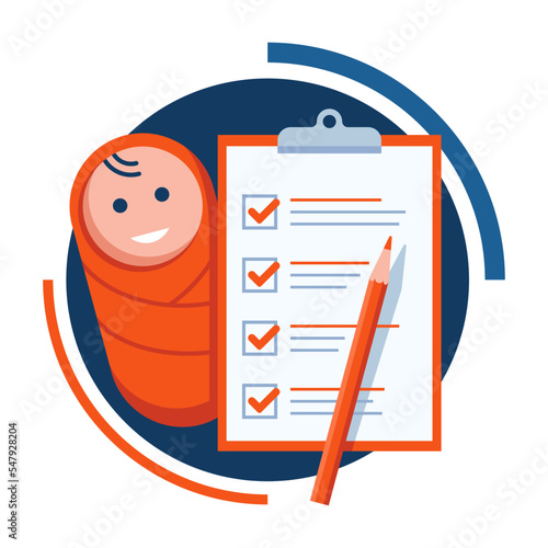 Children Program icon - little baby with checklist