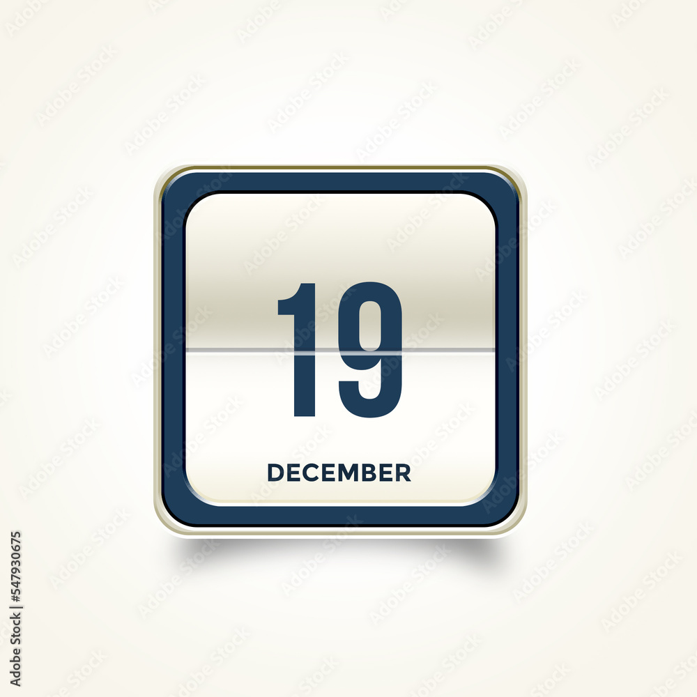 December 19. Button with text 3 November. Table calendar in 3D illustration style. December 19. Button with text 3 November. Table calendar in 3D illustration style.
