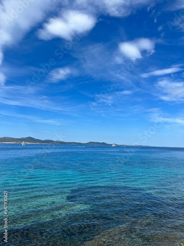Deep blue seascape, blue sea and blue sky, natural background
