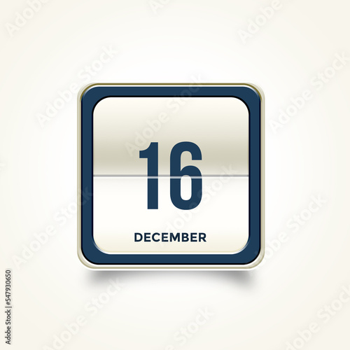 December 16. Button with text 3 November. Table calendar in 3D illustration style.
