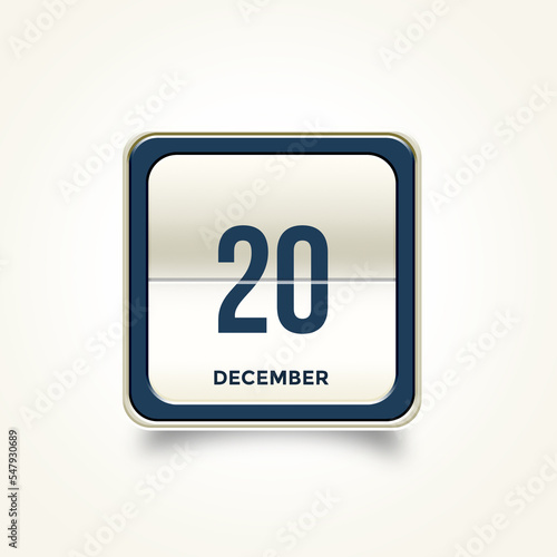 December 20. Button with text 3 November. Table calendar in 3D illustration style.