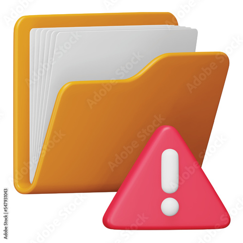 Warning folder 3d rendering isometric icon.