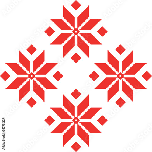 Embroidered Belarusian national pattern. Red stylized folk Slavic patterns. Vector illustration