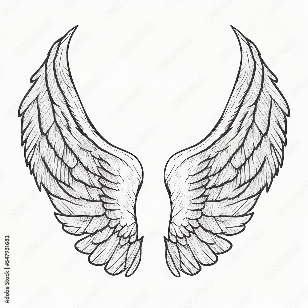 hand drawn white angel wing illustration isolated in white background, sketch or outline style hand drawn white angel wing illustration isolated in white background, sketch or outline style