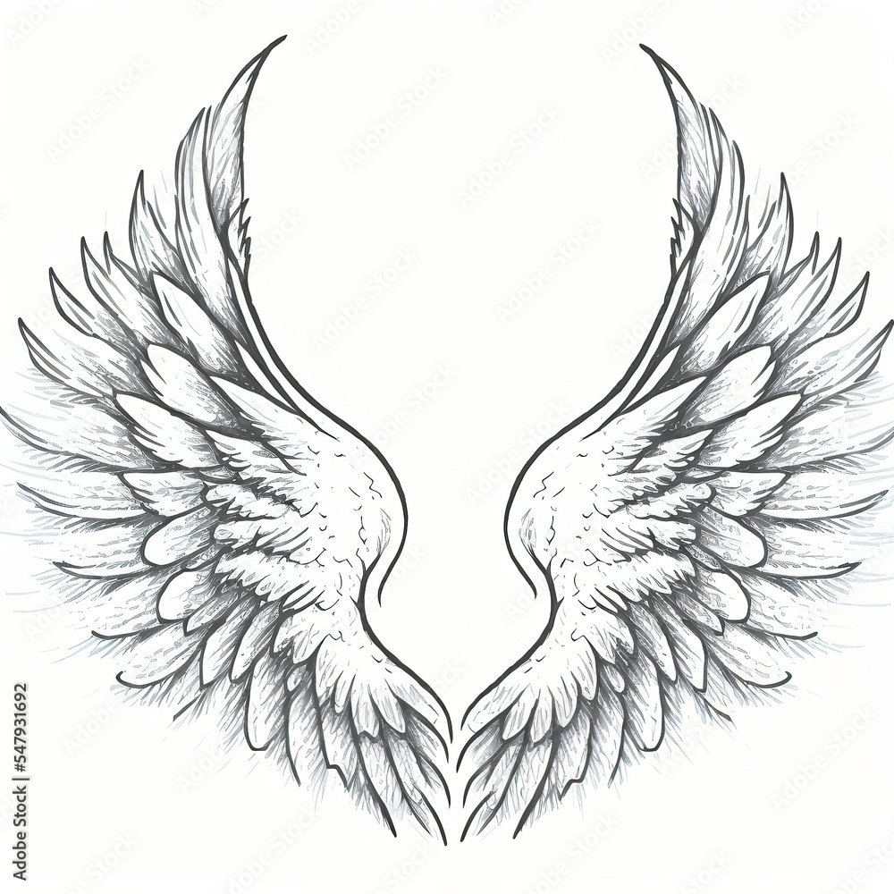 hand drawn white angel wing illustration isolated in white background, sketch or outline style hand drawn white angel wing illustration isolated in white background, sketch or outline style