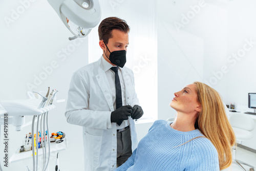 Female patient at dentist for checkup.