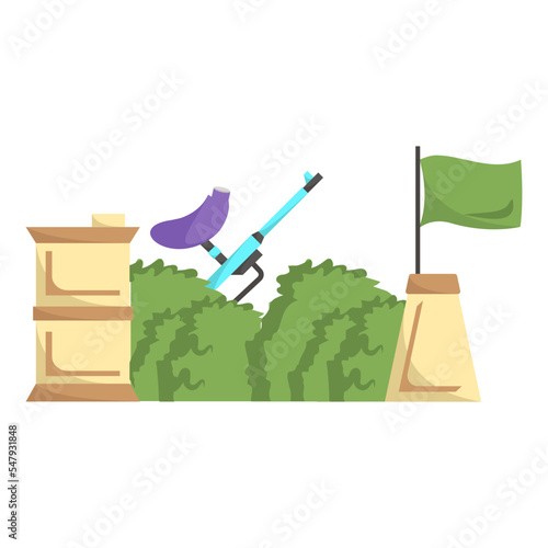 Escaping and Hidden Place vector flat icon design, Shooting sport symbol, extreme sports Sign, skeet shooting and trapshooting stock illustration, Sack of leaves and Barrels Concept