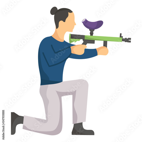 Frontman vector flat icon design, Shooting sport symbol, extreme sports Sign, skeet shooting and trapshooting stock illustration, player using a Spyder paintball marker Concept