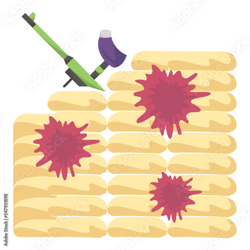 foxhole vector flat icon design, Shooting sport symbol, extreme sports Sign, skeet shooting and trapshooting stock illustration, Sandbag Wall Concept