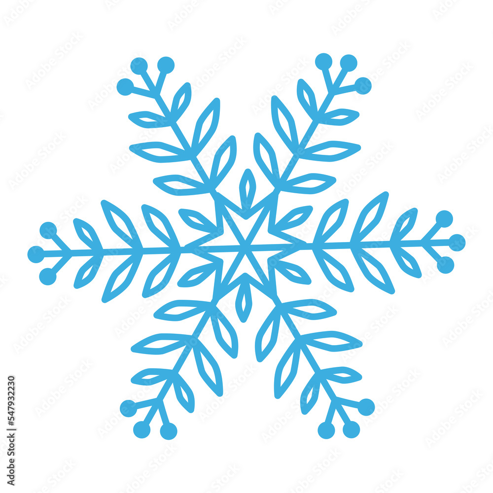 Blue snowflake with twigs and berries on the ends. Winter vector illustration. Blue snowflake with twigs and berries on the ends. Winter vector illustration.