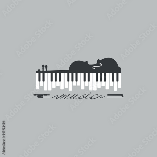 Piano keys and violin logo design. Piano and violin icon design. 