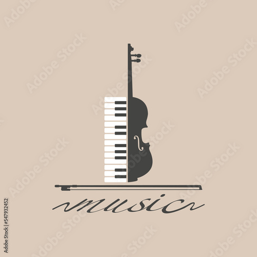 Piano keys and violin logo design. Piano and violin icon design. 