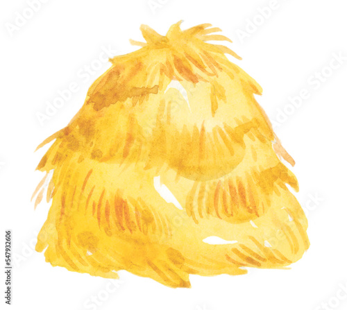 Watercolor illustration of yellow hay and straw. Hand-drawn illustration isolated on the white background