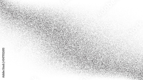 Grainy sand texture. Wavy stippled gradient background. Grunge noise dotwork wallpaper. Black dots, speckles, particles or granules. Vector monochrome 