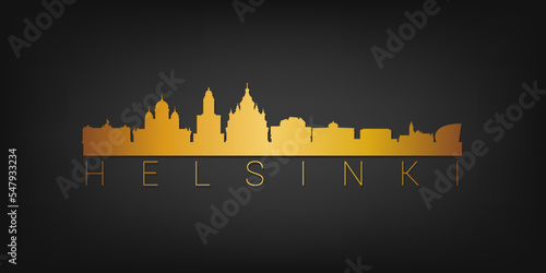 Helsinki, Finland Gold Skyline City Silhouette Vector. Golden Design Luxury Style Icon Symbols. Travel and Tourism Famous Buildings.