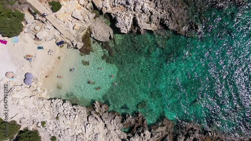 Aerial drone video of secluded paradise beach of Alaties forming a small fjord, island of Kefalonia, Ionian, Greece photo