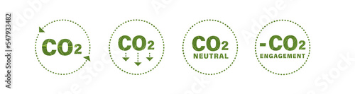 CO2 icons. Engagement, reduction and neutral carbon emissions. Icons. Eco-friendly isolated. Climate change. Global warming. Carbon dioxide.