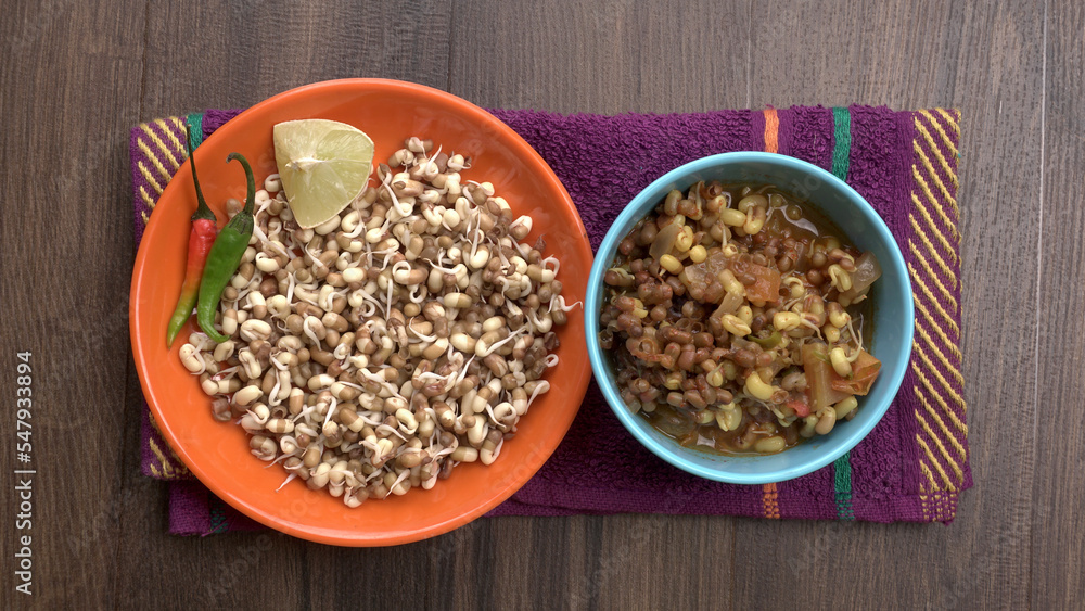 Close up of pile of sprouted seeds of green gram or moong. Close up of pile of sprouted seeds of green gram or moong.