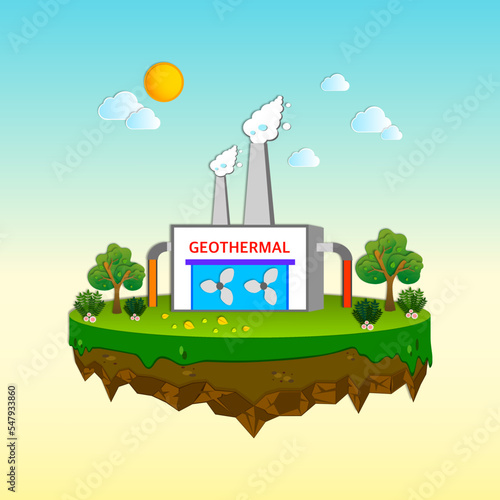 Geothermal technology industrial, Renewable energy resource, Environmentally sustainability, Air island of ecology, Energy green power form natural, Conservation and Eco friendly.