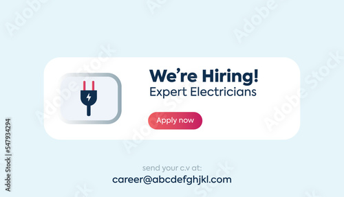 we are hiring. we are hiring expert electrician pop up with light background. Electrician Hiring Facebook Post. we are hiring announcement facebook complete post. jobs for electrician..