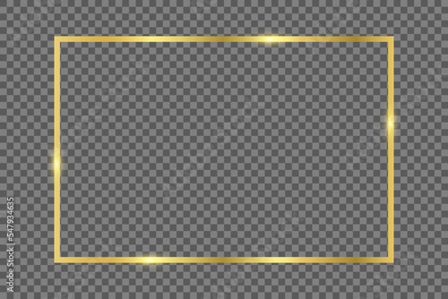 vector gold rectangle frame with shiny light isolated on transparent backgroud, 3:2 scale ratio border for standard card, invitation, template 