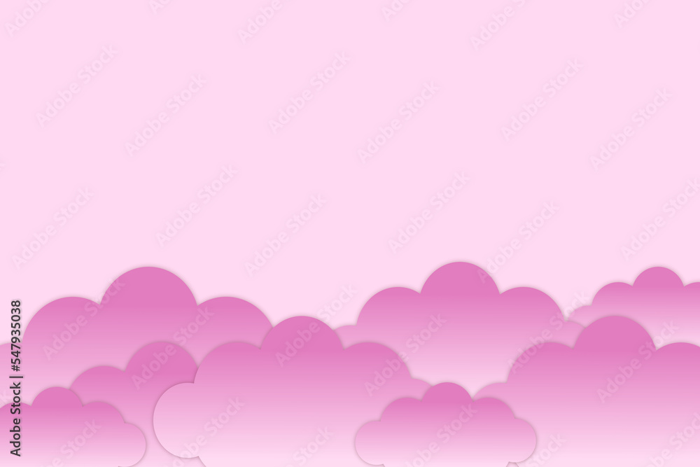 Beautiful pink clouds pastel background dreaming sky paper cut design 