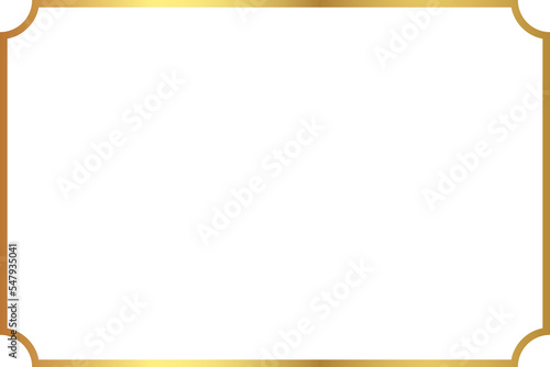 Rectangle golden frame with inverted rounded corner isolated on transparent background, luxury gold border,  3 to 2 ratio scale design for invitation, card, PNG