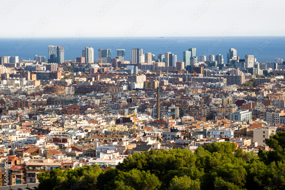 Aerial view of office buildings and residential areas in the city of Barcelona Aerial view of office buildings and residential areas in the city of Barcelona