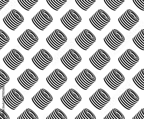 Optical illusion seamless pattern. Vector stripped cylinder seamless texture duotone. Abstract geometric texture.