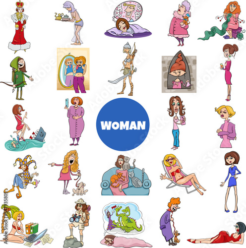 cartoon women and girls characters big set