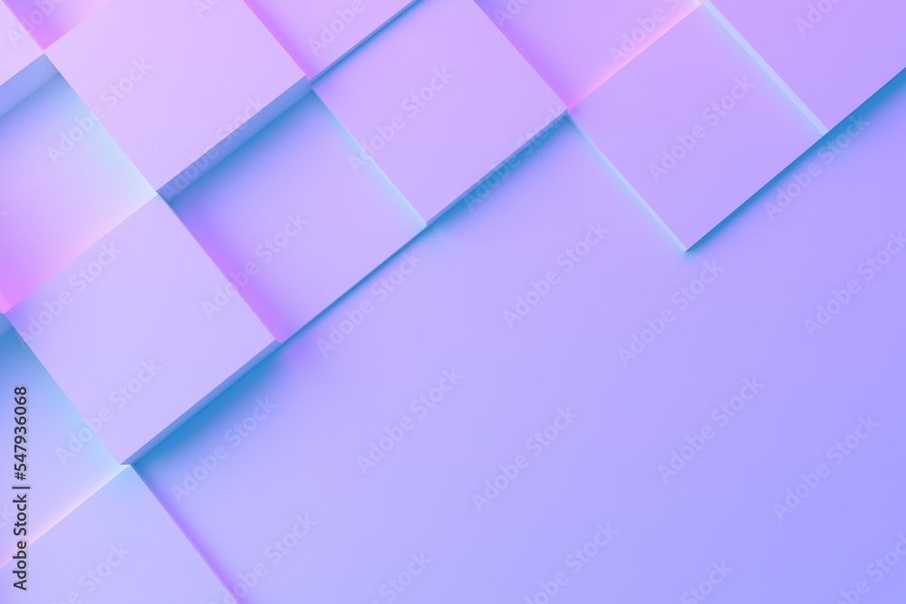 color business background with squares and cubes, purple and blue image with shadow for technology, 3D rendering