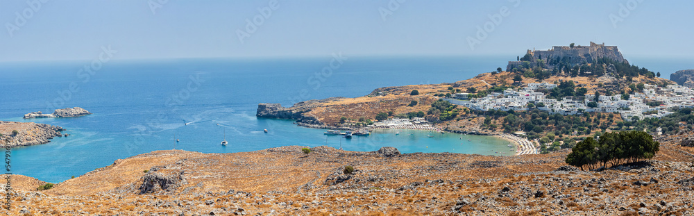 Panoramic view of the ancient city of Lindos. Greece. Rhodes