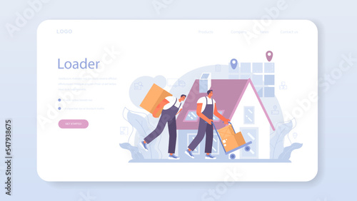 Loader service web banner or landing page. Storekeeper in uniform