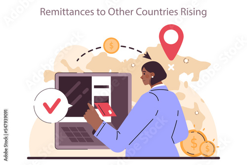 Remittances to other countries rising as a recession indicator. Global money photo