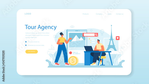 Travel agent web banner or landing page. Tourism specialist selling