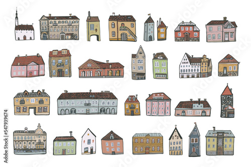 European houses architecture vector illustartions set.