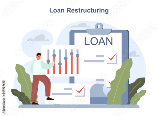 Loan restructuring concept. Credit refunding with reduced interest rate.