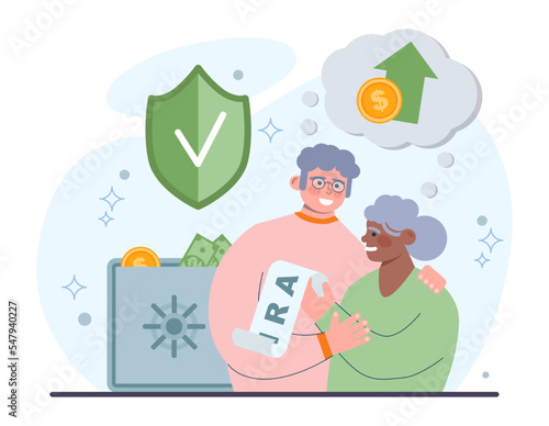Retirement savings. Future pension plan. Senior character successfully