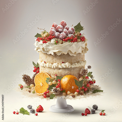 Delicious and Decandent Christmas Dessert. AI generated digital art illustration.
 photo