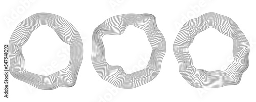 Set of abstract deformed circle banners. Distorted contour. Vector illustration
