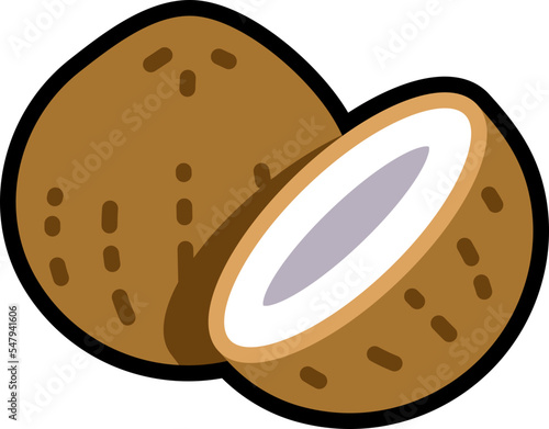 Coconut shell and half cut colorful with black stroke