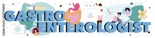 Gastroenterologist typographic header. Colon and stomach desease